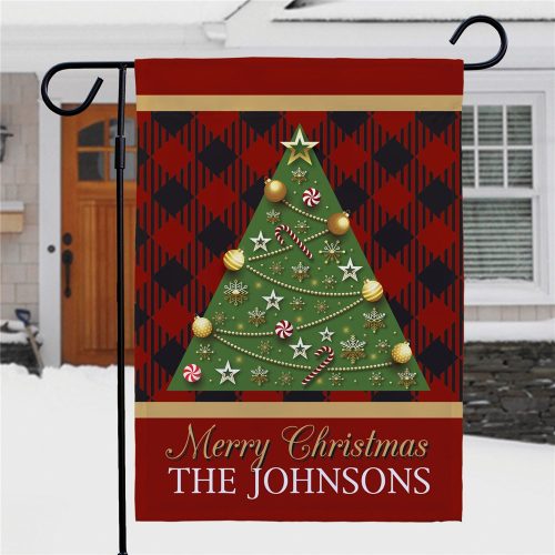 Personalized Holiday Plaid Christmas Tree Garden Flag