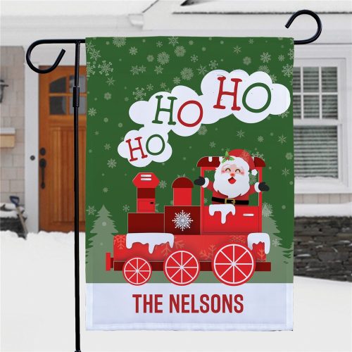 Personalized Ho Ho Ho Santa Train Garden Flag