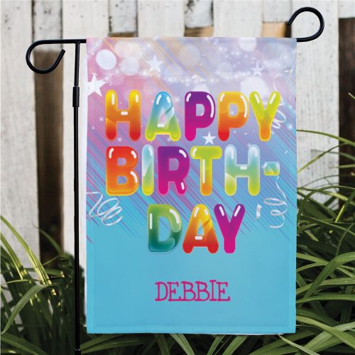 Personalized Colorful Happy Birthday Bubble Letters Garden Flag
