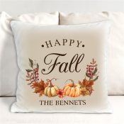 Personalized Happy Fall With Leaves and Pumpkins Throw Pillow