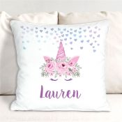 Personalized Confetti Hearts with Unicorn Throw Pillow