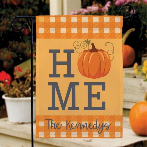 Personalized Orange Plaid Pumpkin Garden Flag