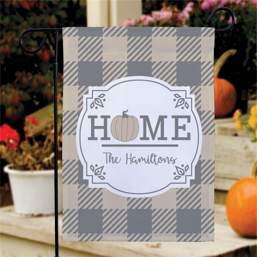 Personalized Home Pumpkin Plaid Garden Flag
