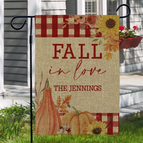 Personalized Pumpkins & Plaid Burlap Garden Flag