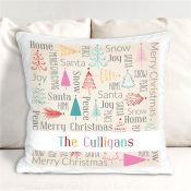 Personalized Bright Christmas Trees Static Word Art Throw Pillow
