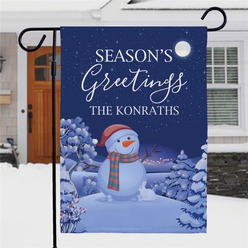 Personalized Season's Greetings Night Scene Garden Flag