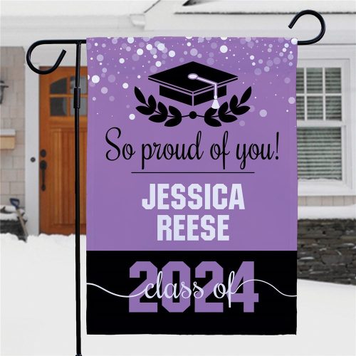Personalized Grad Cap with Half Wreath Garden Flag