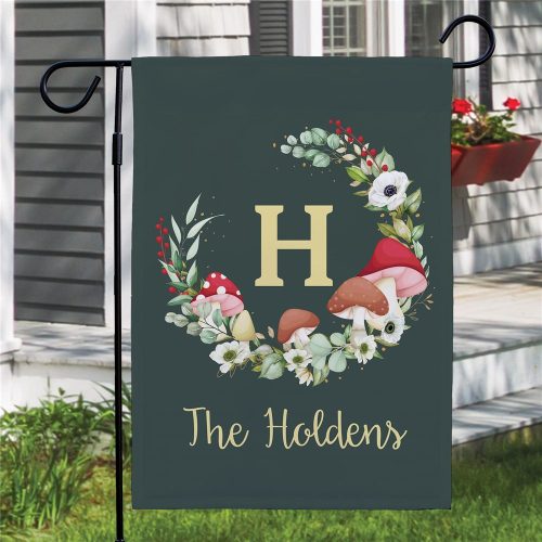 Personalized Mushroom Wreath Garden Flag