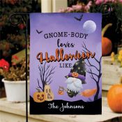 Personalized Gnome-body Loves Halloween Like Garden Flag
