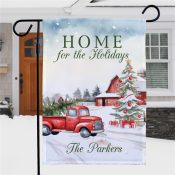 Personalized Red Truck and Barn Country Christmas Garden Flag
