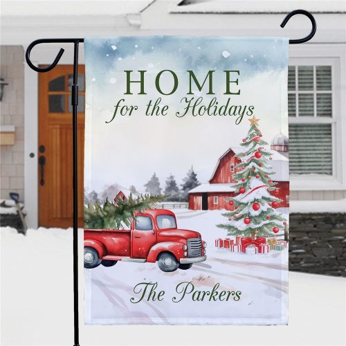 Personalized Red Truck and Barn Country Christmas Garden Flag