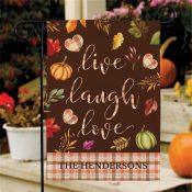 Personalized Live Laugh Love with Fall Icons Garden Flag