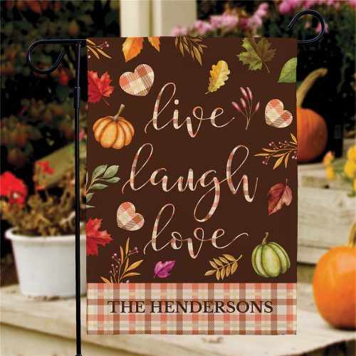 Personalized Live Laugh Love with Fall Icons Garden Flag
