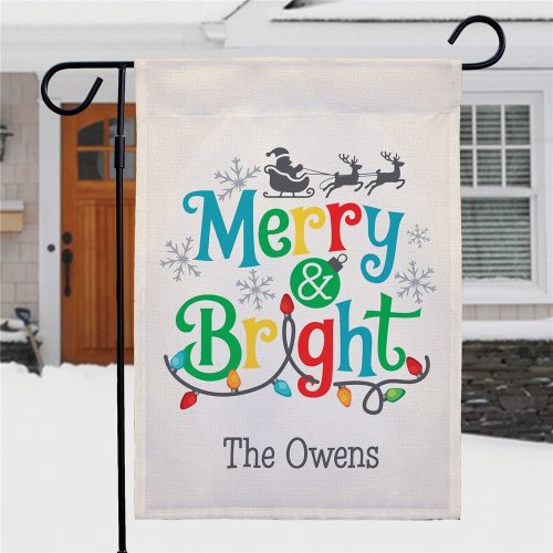 Personalized Merry & Bright with Lights Garden Flag