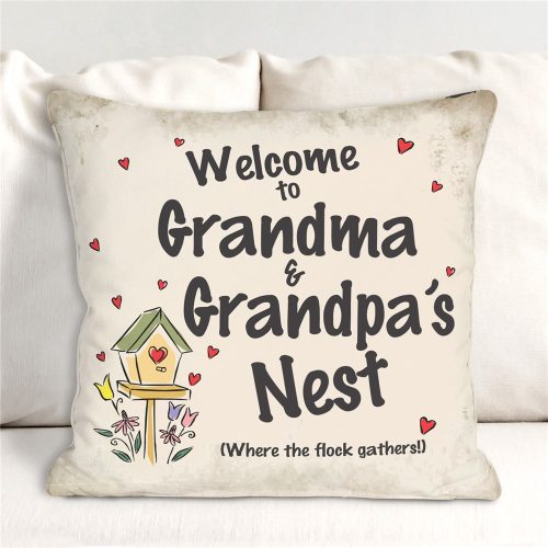 Personalized Welcome Grandma & Grandpa's Nest Throw Pillow