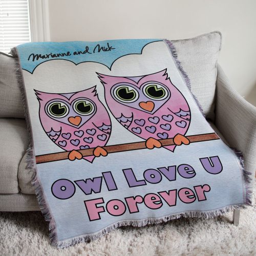 Personalized Owl Love U Forever Tapestry Throw