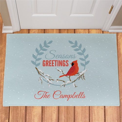 Personalized Seasons Greetings Cardinal Doormat