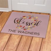 Personalized Blessed Wreath With Leaves Doormat