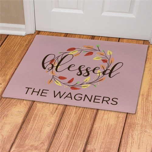 Personalized Blessed Wreath With Leaves Doormat