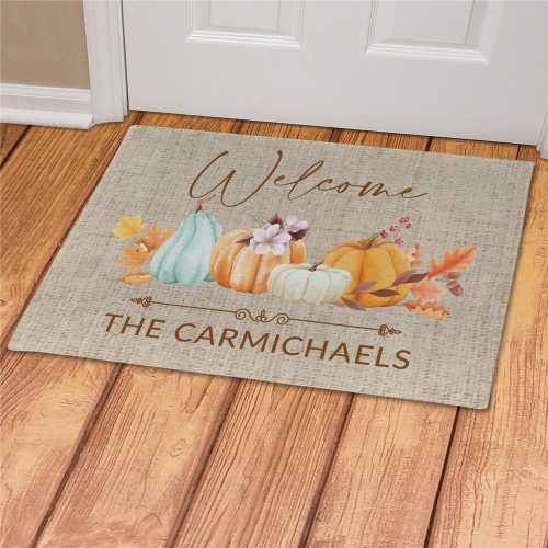 Personalized Pretty Neutral Pumpkins Doormat
