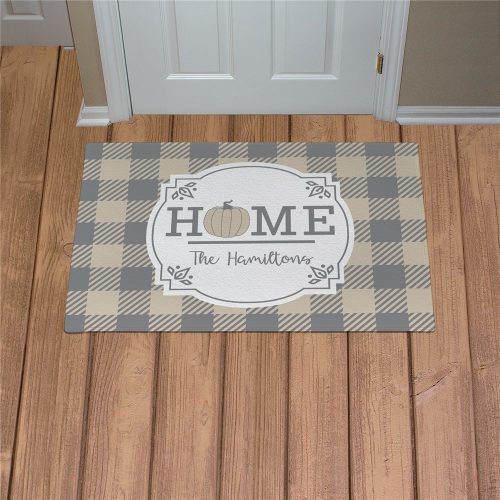 Personalized Home Pumpkin Plaid Doormat