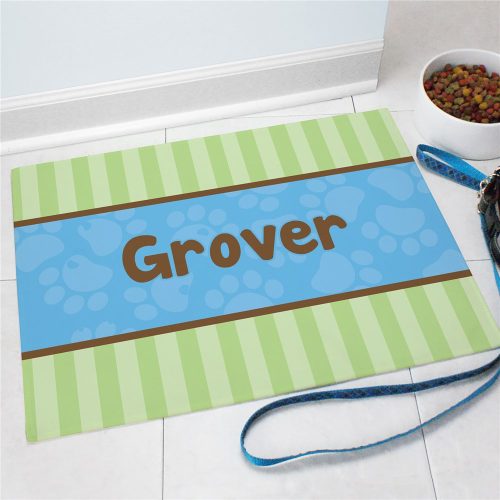 Personalized Modern Stripes Dog Food Mat