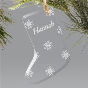 Engraved Snowflake Glass Stocking Holiday Ornament