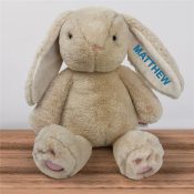 Embroidered Name in Cerulean Blue Thread Brulee Bunny