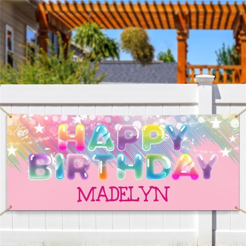 Personalized Colorful Happy Birthday Bubble Letters Banner