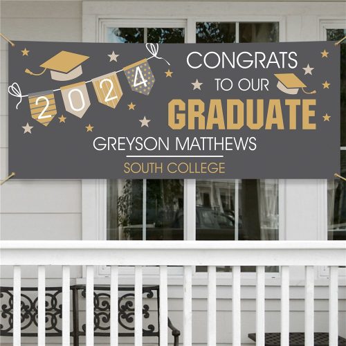 Personalized Gold Glitter Cap with Flowers Banner