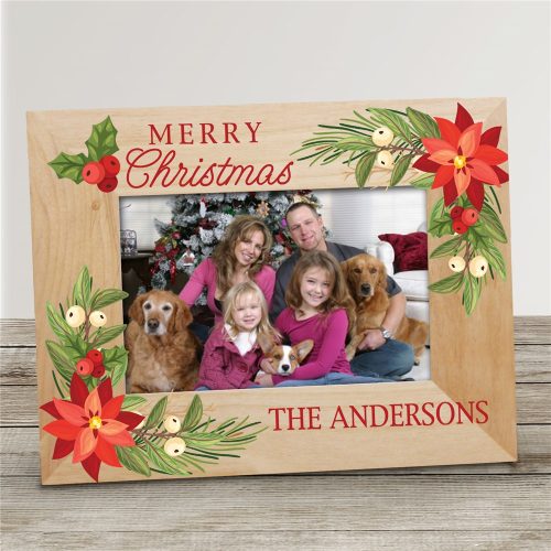 Personalized Poinsettia Wood Picture Frame