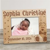 New Baby Engraved Teddy Bear Stars Wood Picture Frame
