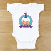 Personalized 1 Candle Birthday Cupcake Baby Bodysuit