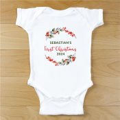 Personalized 1st Christmas Wreath Baby Bodysuit