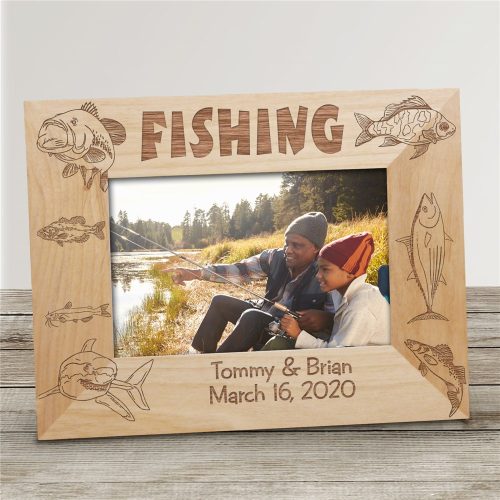 Engraved Fishing Wood Picture Frame