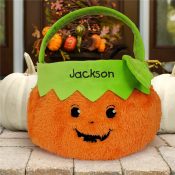 Embroidered Boy Fuzzy Pumpkin Trick or Treat Basket