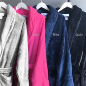 Embroidered Name White Thread Micro Fleece Robe
