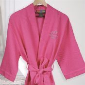 Embroidered 2 Paws Outlined HOT PINK Waffle Robe