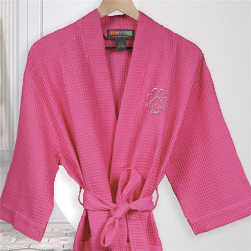 Embroidered Elegant Paw HOT PINK Waffle Robe