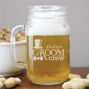 Engraved Groom Crew Mason Jar