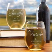 Engraved Bridal Party Stemless Wine Glass