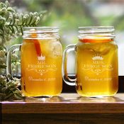 Engraved Mr & Mrs Mason Jar Set