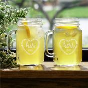 Engraved His and Hers Heart Mason Jar Set