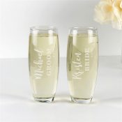 Engraved Bride and Groom Stemless Flute Set