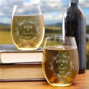 Bridal Party Floral Wreath Stemless Wine Glass