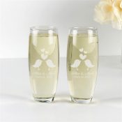 Engraved Love Birds Stemless Flute Set