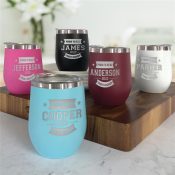 Engraved Family Reunion with Starts and Banners Stemless Wine Tumbler