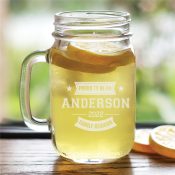Engraved Family Reunion with Stars and Banner Mason Jar