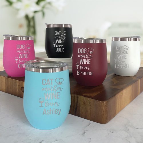 Engraved Pet Mother Wine Lover Stemless Wine Tumbler