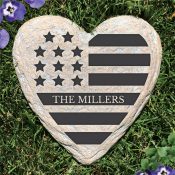 Engraved Patriotic Heart Flag Heart Garden Stone